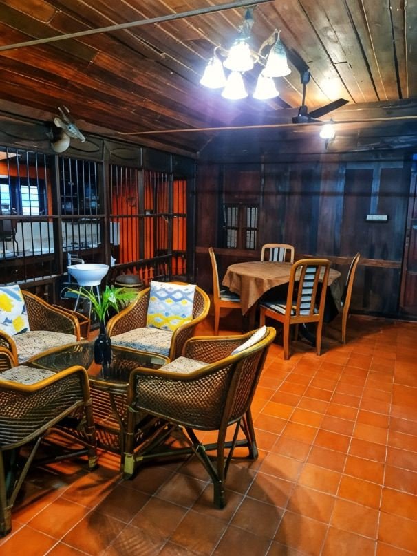 Wicker seating area on the cottage porch